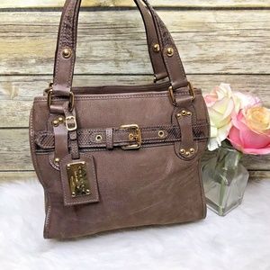 Corello Brown Leather Snakeskin Trim Handbag Tote